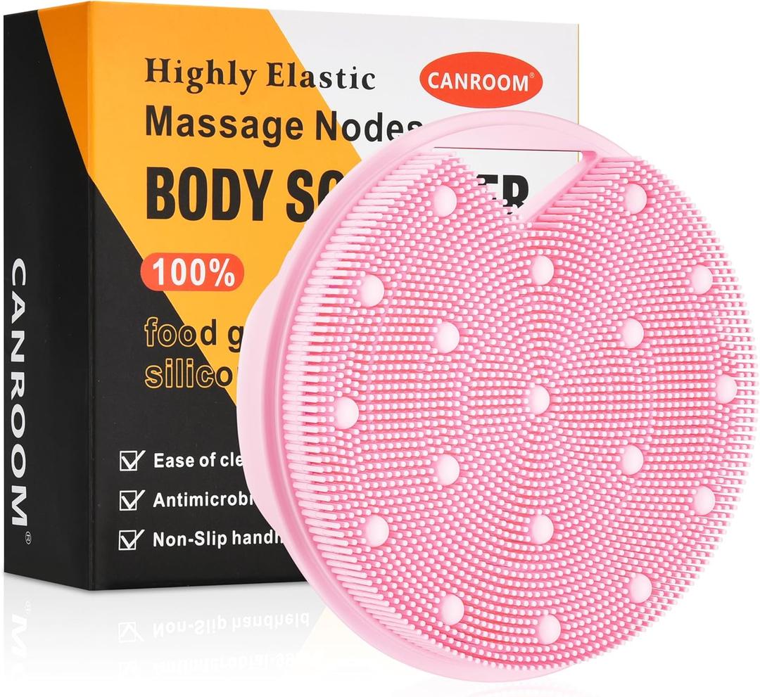 2 x Heavy Duty Silicone Body Scrubber  Anti Zinc Infused-Lymphatic Brush Exfoliating Body Scrubber for Shower Body,with Stiff and Soft Bristles for Anti-Puffiness,Blood Circulation- Pink