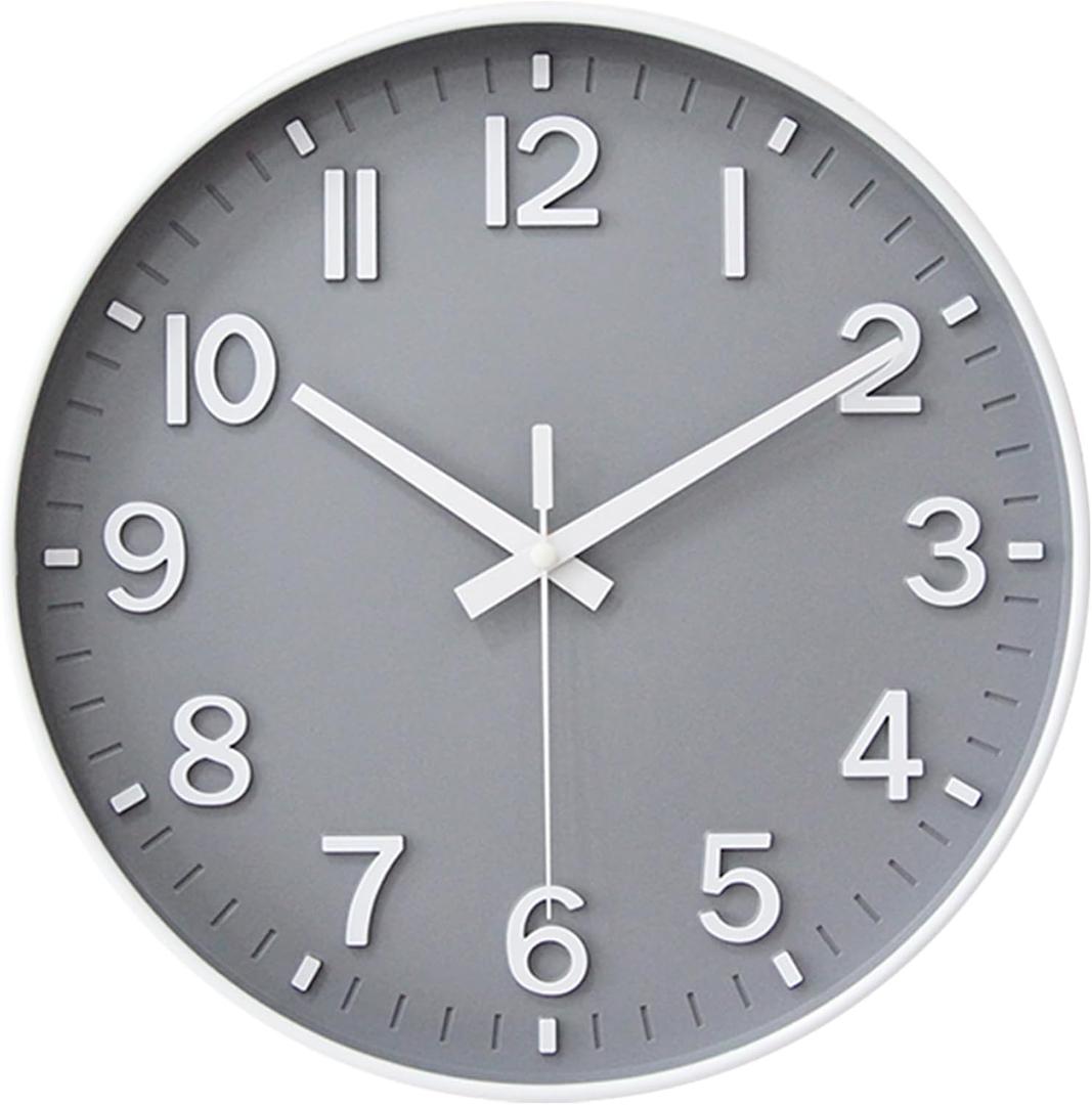 HZDHCLH Wall Clocks Battery Operated,Wall Clock Gray,8 inch Wall Clock Silent Non Ticking Modern 3D Numbers for Kitchen Bedroom Living Room Office Classroom Decor