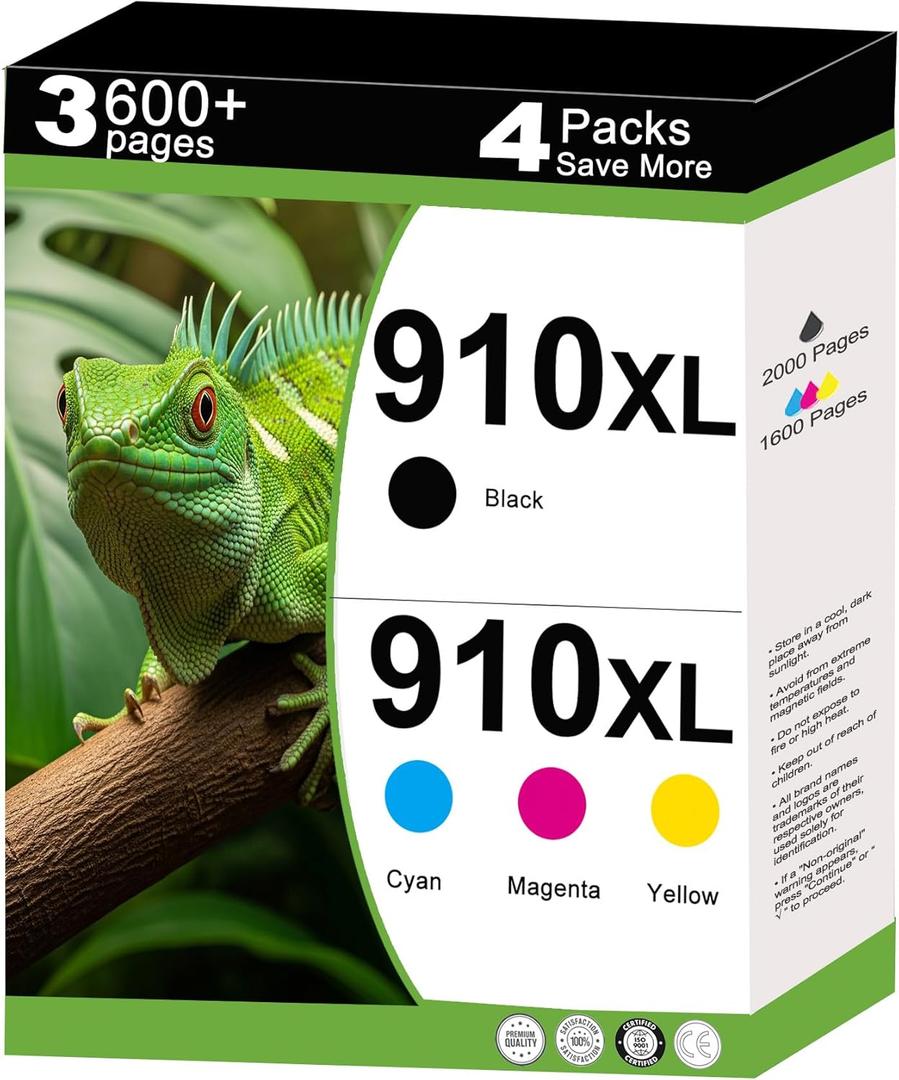910XL Ink Cartridges for HP Printers Replacement for HP 910 XL Combo Pack to use with OfficeJet Pro 8010 8015e 8020e 8025e 8022e 8028e 8035e 8020 8035 8028 8025 Printer-Cyan Magenta Yellow Black