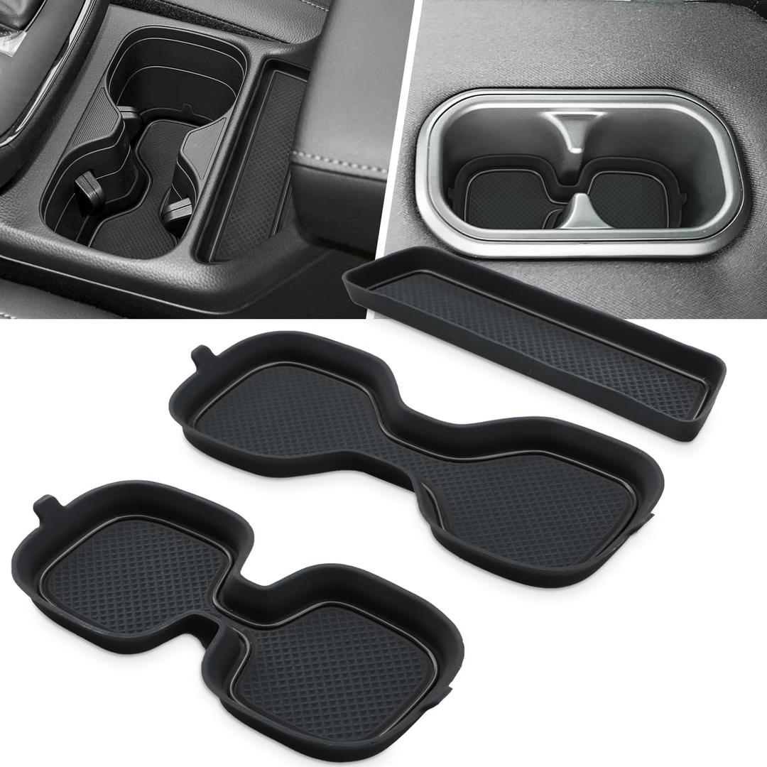 Auovo Cup Holder Inserts Coaster Compatible with Honda CRV CR-V 2023 2024 2025 2026 Silicone Cup Mat Pad Car Interior Decoration (3-pcs kit, Black)