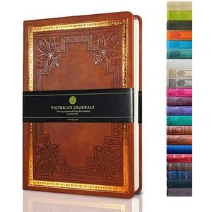 VICTORIA'S JOURNALS Leatherette Vintage Journal Hard Cover Lined Notebook Old Looking Travel Diary, A5 Size 5.7'' x 8.1''