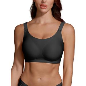 Jelly Wireless Push Up Bra for Women, Seamless Deep V Mesh Bralette, Comfortable Supportive T Shirt Bra No Wire (Black, L)