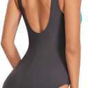 Womens One Piece Swimsuit Scoop Open Back Athletic Training Swimwear Color Block Sport Bathing Suit (Blue, M)