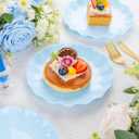 LIYH 20 Pcs Light Baby Blue Plastic Plates Reusable 7.5 Inch - Unbreakable Scalloped Dessert Plates for Weddings Camping Party Outdoor Picnics Dishwasher Safe BPA Free(20Guests)