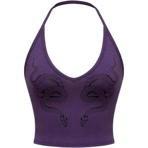 SHENHE Women's Y2k Halter Neck Snake Print Top Sleeveless Fitted Gothic Crop Cami Top (Purple)