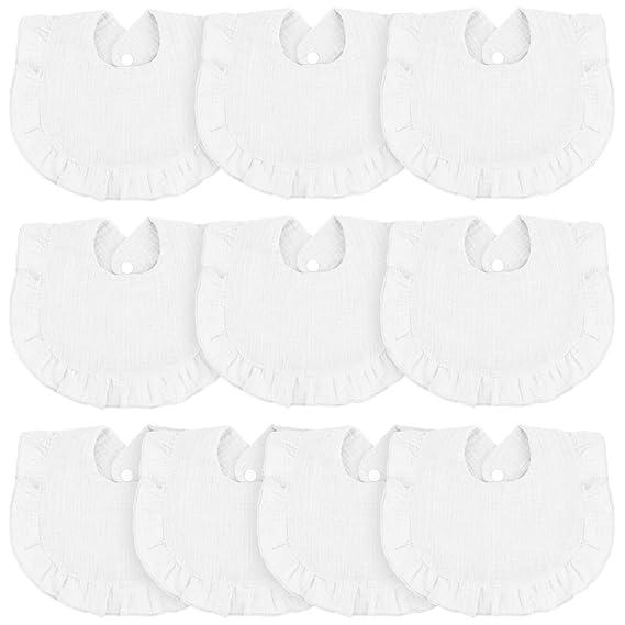 Seematn 10 Pcs Baby Muslin Bibs for Unisex Girls & Boys Drool Bibs Bandana Ruffle Soft Cotton for Newborn Infants Toddlers(White)