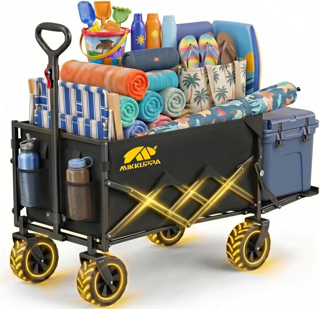 MIKKUPPA Collapsible Wagons Carts Foldable - 180L 340LBS Utility Beach Wagon Heavy Duty with Drop-Down Tailgate for Groceries & Dogs, Portable Shopping Carts with Wheels for Camping, Sports, Garden
