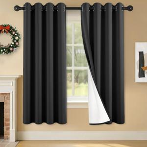 2 Panels 100% Blackout Curtains, Lightweight Thermal Insulated Grommet Drapes for Bedroom Living Room, Light Blocking Window Treatment, Pack of 2, 54x63 Inches, Black