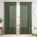 Extra Wide 100 Inch Linen Curtains for Living Room Divider Light Filtering Semi Sheer Back Tab Patio Curtains for Sliding Door Olive Green Coastal Decor Sunroom Floor to Ceiling Window Curtain 100x84