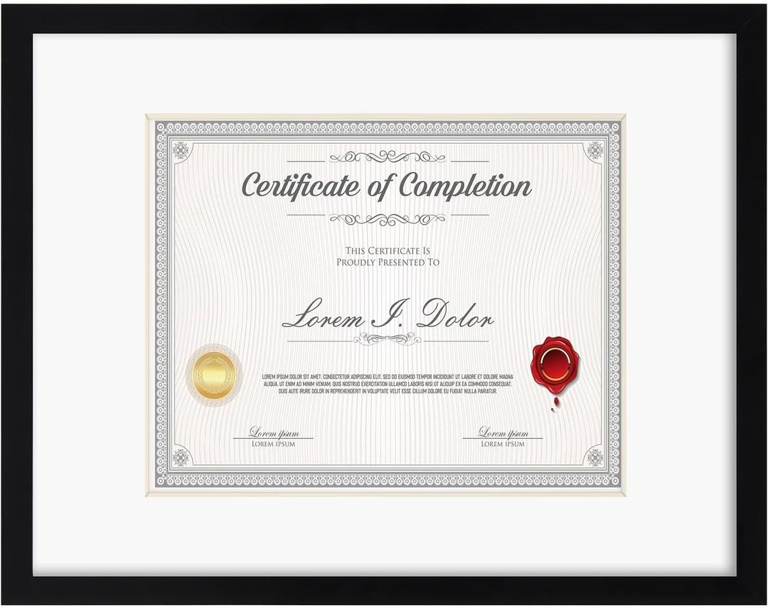 Rempry 12x16 Picture Frame, Display 8.5x11 Certificate Document Award with Mat or 12x16 Without Mat, Wall Hanging or Tabletop Photo Frame, Black, 1 Pack