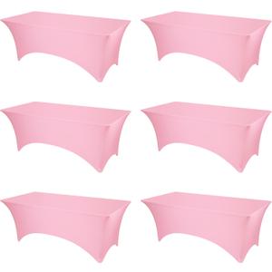 BRILLMAX 6 Pack Pink Spandex Table Covers for 8 Ft Rectangle Tables - 180 GSM Thick Stretch Tablecloth Fitted, Reinforced Foot Pockets, Wrinkle Free Cloth for Wedding Banquet Party Trade Show