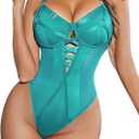 Avidlove Women Lingerie Bodysuit Mesh Teddy Underwire Lace Bodysuits One Piece Babydoll With Snap Crotch S-XXL (Large, Light Blue)