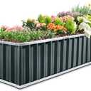 KING BIRD Galvanized Raised Garden Bed with 2 Installation Methods for DIY, 101" x 36" x 18" Heightened Planter Kit Box Outdoor for Deep-Rooted Vegetables, Flowers, Dark Grey