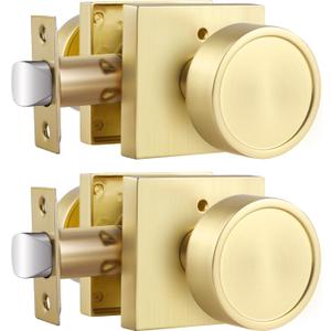 Haidms Gold Door Knobs Interior, Zinc-Alloy Heavy Duty Round Brushed Gold Privacy Door Knobs for Bedroom Modern Bathroom Interior Door Lock Bulk, 2 pcs