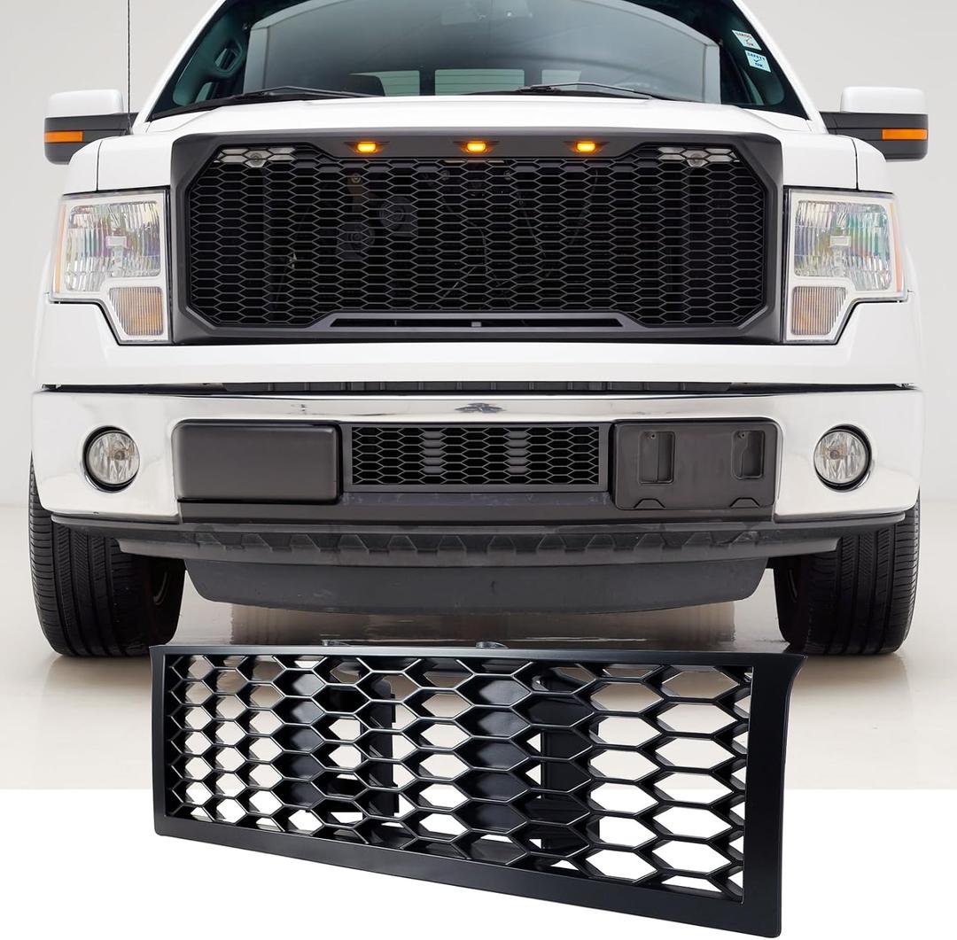 Front Bumper Mesh Grille Compatible with Ford F150 2009-2014 Lower Center Bumper Grill ABS Grilles Matte Black
