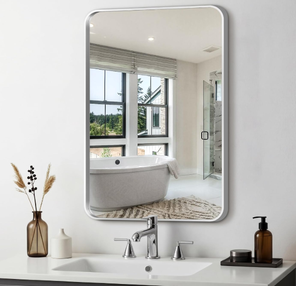 Delma Bathroom Vanity Mirror, Silver Framed Mirror for Over Sink, 30x20