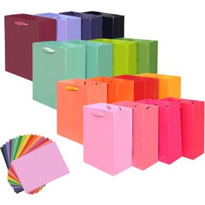 qiqee 16PCS 16 Colors Mini Gift Bags with Tissue Paper Handles 6.3"x4.7"x2.4" Small Size Present Party Favor Bags（ Tissue Paper ）