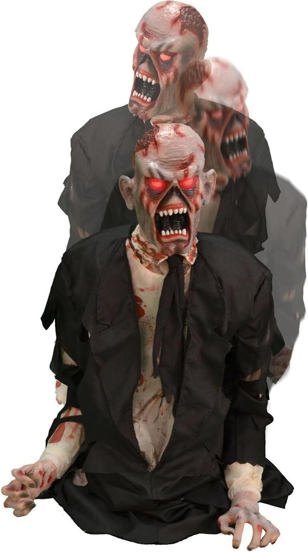 Haunted Hill Farm Damien by Tekky, Battery-Operated, Motion and Sound Activated Animatronic Zombie with Sound Effects and Lights for Indoor or Covered Outdoor Creepy Halloween Decoration (35" Animated Damien)