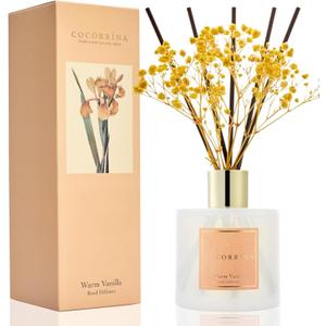 Cocorrna Reed Diffuser - Warm Vanilla Scented Diffuser with 8 Sticks Home Fragrance Reed Diffuser for Bathroom Shelf Decor (6.7 Ounce/1pack)