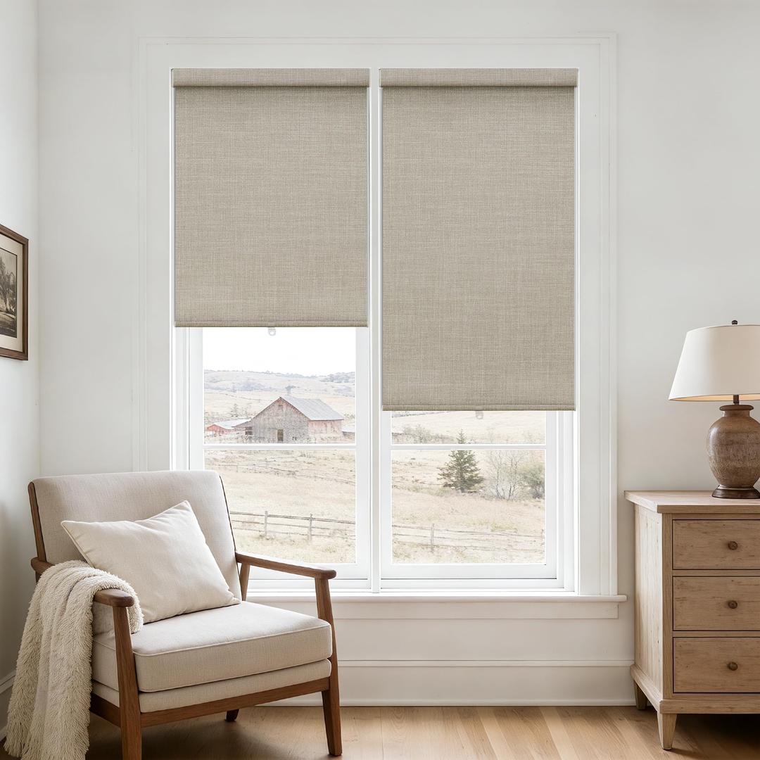 Oatmeal 100% Blackout Roller Shades for Window Room Darkening Thermal Insulated UV Protection Cordless Free-Stop Beige Window Blinds for Bedroom Home Office Door Protect Privacy 57" W x 72" H