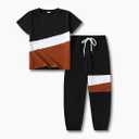 Boys Clothes 2 Piece Color Block Short Sleeve Tops & Pants Kids Boys Summer Fall Clothing Set, Size 7-8T