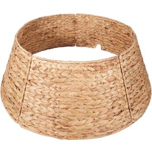Christmas Tree Collar 28 inch with Cord Cut Out Artificial Christmas Tree Skirt Woven Water Hyacinth Large Tree Ring Base Collar Home Dcor, Natural