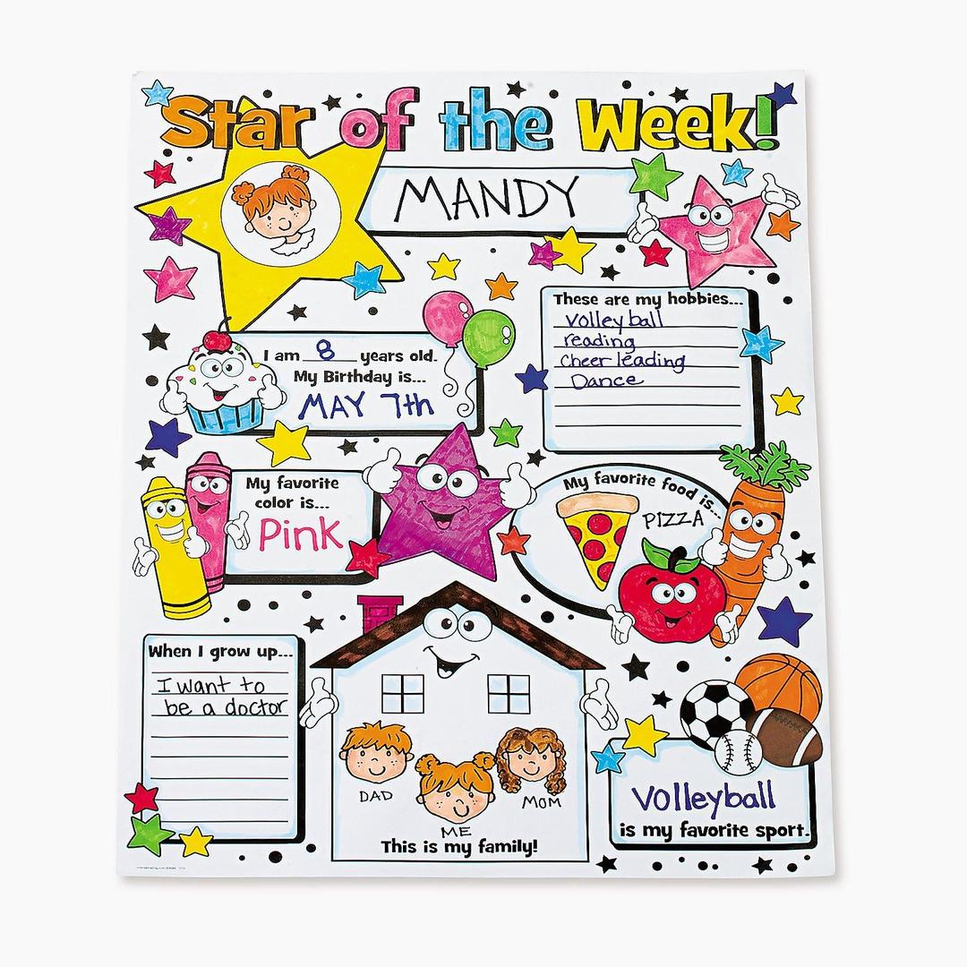 Fun Express All About Me Posters Elementary Set of 30 - Star Student of the Week Classroom Posters for Preschool, Kindergarten & Elementary School | 17x22 Educational Decorations for Teachers
