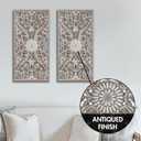 Madison Park Wall Décor for Living Room - Botanical Panel, Home Accent Modern Kitchen Dining Decoration, Ready to Hang 2-Piece Distressed Carved Wood Panel Set for Bedroom, 15.75"W x 31.50"H, Antique Brown, 31.5"L x 15.8"W