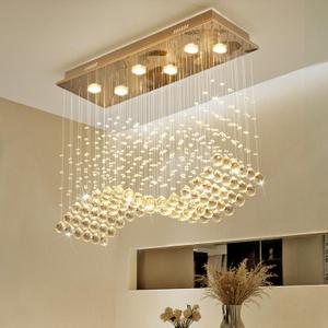 Modern Gold Wave Rectangular Chandelier for Dining Room Over Table, 6-Lights Raindrop Elegant Ceiling Light Fixture for Kitchen Island, Funny Flush Mount Pendant Light for Kids/Girls Room, l23.6'' X W9.8'' X H27.6''
