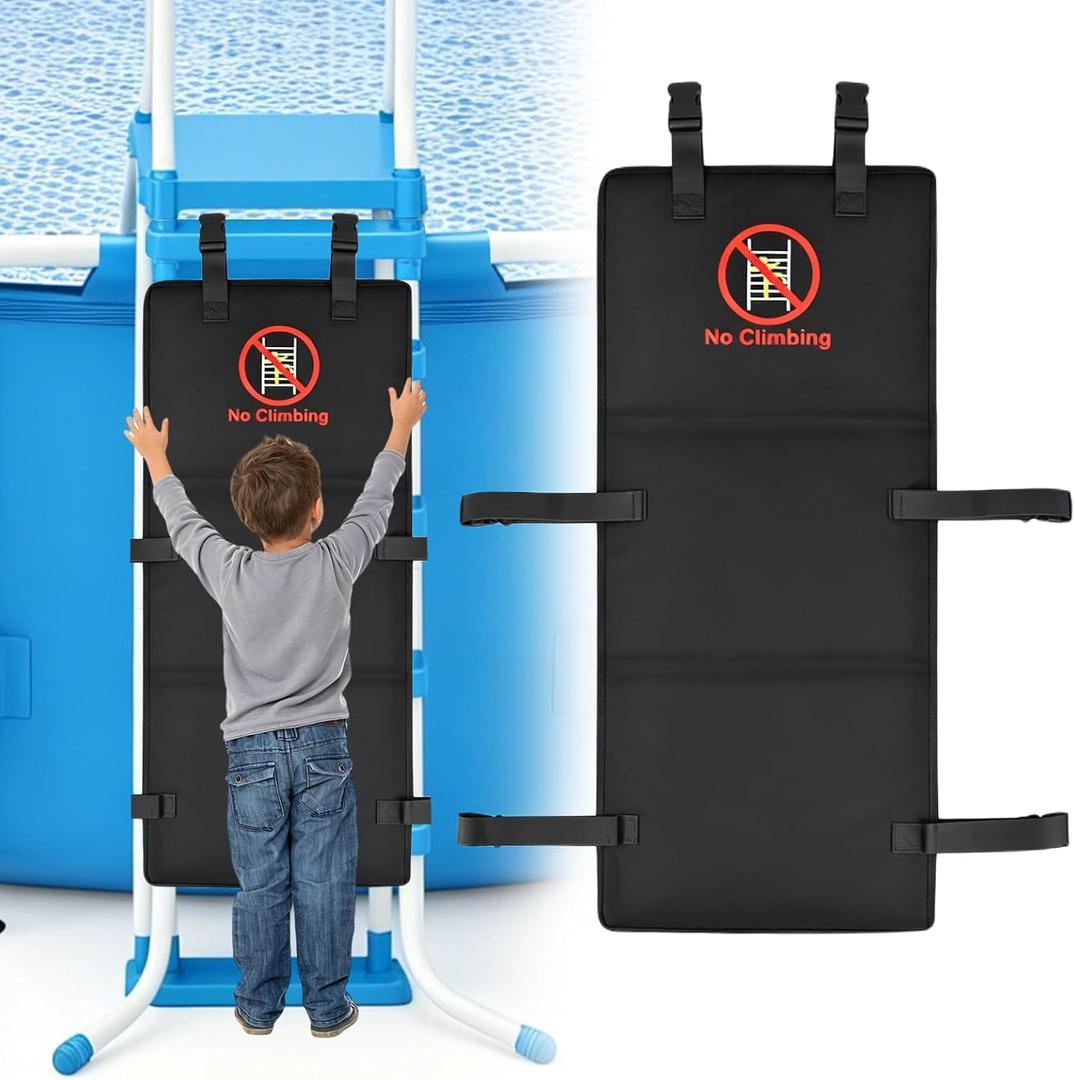 600D Oxford Cloth Pool Ladder Safety Guard, 15 x 31.5in Pool Ladder Protector Cover with "No Climbing" Slogan for Above Ground Pools, Pool Ladder Pad to Prevent Child from Climbing and Falling