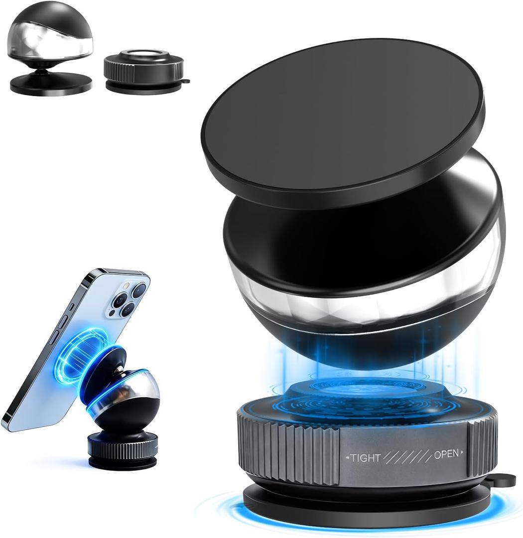 Magnetic Phone Holder for Car with 360 Adjustable Vacuum Spherical Design Phone Mount for Car Home Gym Office Compatible for iPhone 17 Pro Max 16 15 14 13 12 Air Plus and Android