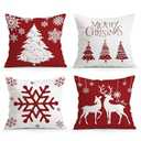 OBSEDE Christmas Pillow Covers 18x18 Set of 4, Deer Tree Soft Decorative Throw Pillow Cases for Holiday Farmhouse Home Decor, Winter Indoor Couch and Sofa