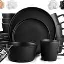 Zulay Kitchen Terra Plates and Bowls Sets, 16 Piece Modern Stoneware Dish Set for 4, Chip and Scratch Resistant Ceramic Dinnerware Set, Microwave and Dishwasher Safe, Matte Black