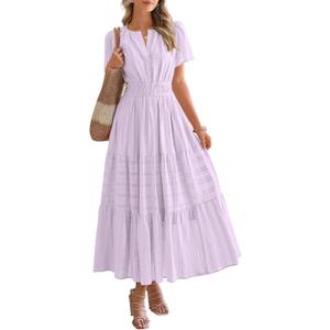 BTFBM Womens Summer 2025 Casual Midi Maxi Dresses Lightweight Short Sleeve V Neck Elastic Waist Boho Beach Dress Pockets (Large, Light Pink Purple) BTFBM Womens Summer 2025 Casual Midi Maxi Dresses Lightweight Short Sleeve V Neck Elastic Waist Boho Beach Dress Pockets (Large, Light Pink Purple)