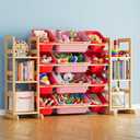 SpaceAid Toy Storage Organizer with 6 Shelves and 12 Bins, Toy Organizers Storage Bookshelf, Kids Bin Shelf Toys Box Bookcase for Bedroom Playroom Organization Room Decor, Red and Pink
