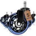 Blue Office Chair Casters, 3 Inch Heavy-Duty Rubber Chair Casters Replacement, Computer Gaming Desk Chair Casters Wheels-Set of 5, Smooth Rolling for Hardwood Carpet Tile Floors, 11*22mm Universal fit