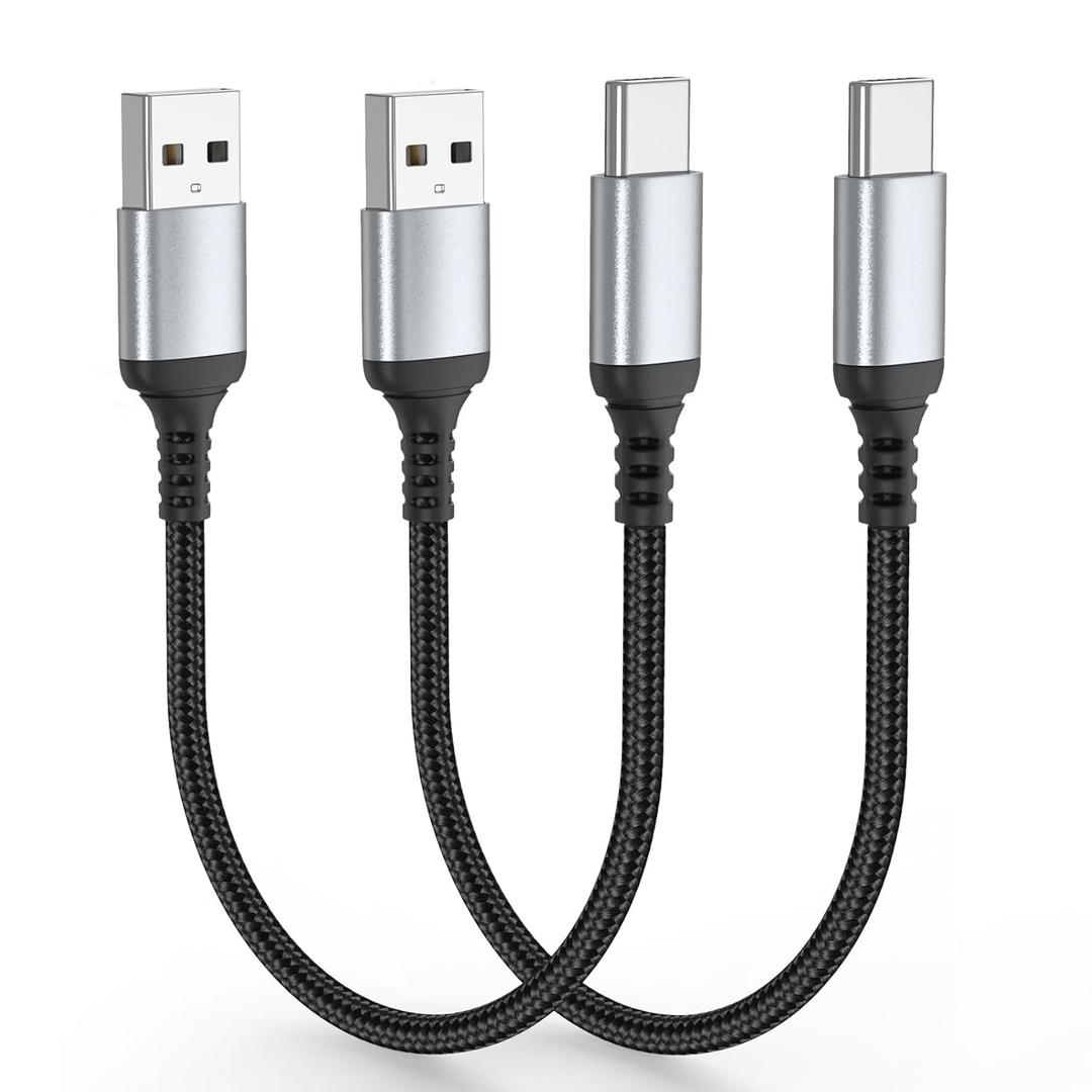 Short USB to USB C Cable 1FT, 2 Pack Short USB A to USB C Cable Fast Charging, Durable Braided 1 FT USB-A to USB-C Cables, Type C Charger Cord for iPhone 17 16 15 Pro, Samsung Series, iPad