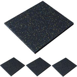 MYOYAY 4 Pack Interlocking Tile 20" x 20x 1Heavy Duty Rubber Flooring Mat Anti-Vibration Anti-Slip Exercise Mats for Gym Equipment and Cushion for Workouts, Cover 11.12 Sq.Ft (Black + Blue Yellow Spot)