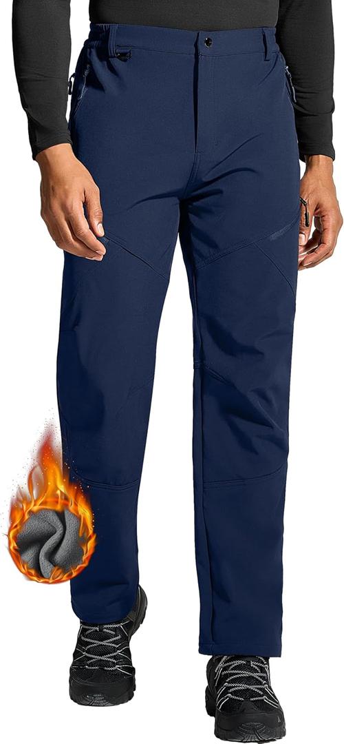 Mens Snow Ski Hiking Pants Winter Fleece Lined Outdoor Waterproof Insulated Zipper Bottom Leg