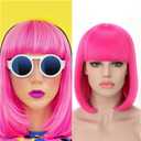 Rosa Star Short Bob Hot Pink Wig with Bangs Women's Straight Synthetic Hair Wigs for Halloween Comic-con Costume Anime Cosplay Party