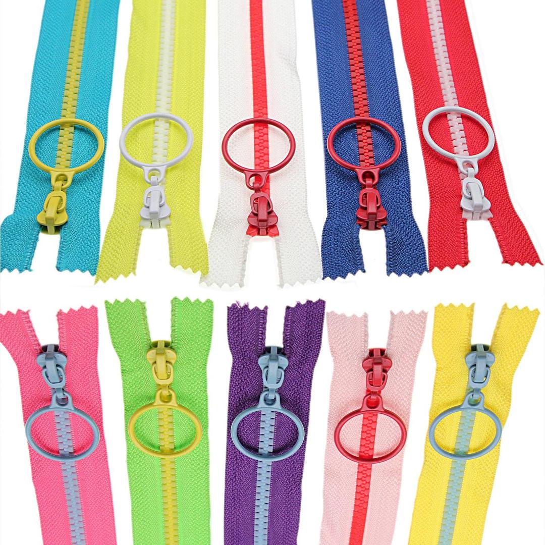 10 PCS 16 Inch (40CM) #5 Plastic Zippers with Lifting Ring Pull,Closed End Resin Zippers,10 Color Mixed Zipper Tape and Pull,for DIY Sewing Crafts Bags Garment (16” 40cm) SHUNLI