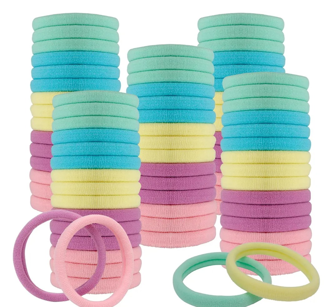 100Pcs Soft Cotton Seamless Hair Bands, Large Ponytail Holders for Thick and Thin Hair, Elastic Hair Accessories for Women, Men, and Girls