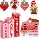 Vercraft 11 Pcs Strawberry Table Decorations Set Strawberry Tiered Tray Decor Spring Summer Wooden Top Farmhouse Rustic Wooden Coffee Table Centerpieces for Home Kitchen Office Decorations