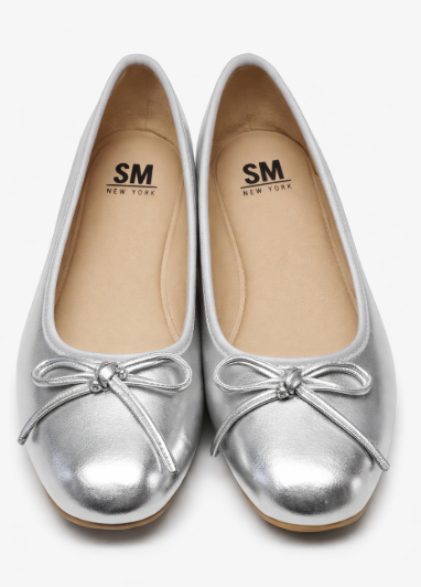 SMNY Low Heel Flat Shoes Comfortable Bowknot Decoration Casual Ballet Shoes, Silver, 11