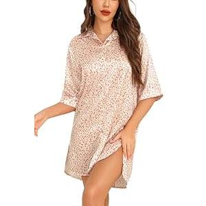 Anjue Hot Nightgown Silk Cute Sleepshirt Satin Pajama Top Sleepwear Soft Satin Lingerie for Women Silk Nightdress  (Small)