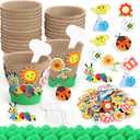 Ayfjovs Garden Paper Pot Craft Kit 30 Pack Flower Plant Spring Craft with 120 PCS Adhesive Foam Stickers and 30 PCS Plastic Plant Labels for Kids Science, Classroom Decoration (Round)