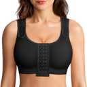 BRABIC Post Surgery Compression Bras for Women Front Closure Mastectomy Bra with Wide Adjustable Straps Wirefree (Large, Black)