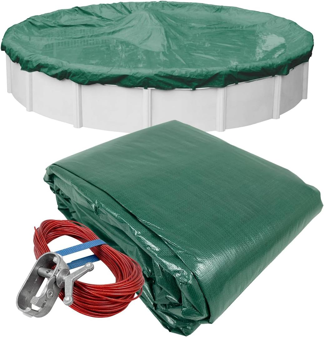 Robelle 15 ft Professional Green Winter Pool Cover for Above Ground Pools, 4 ft Overlap (19 ft Cover Size), Solid 12 x 12 Scrim, 3.7 oz/yd2