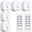 Syantek Remote Control Outlet Wireless Light Switch for Household Appliances, Expandable Remote Light Switch Kit, Up to 100 ft Range, FCC Certified, ETL Listed, White (5 Outlets + 2 Remotes)