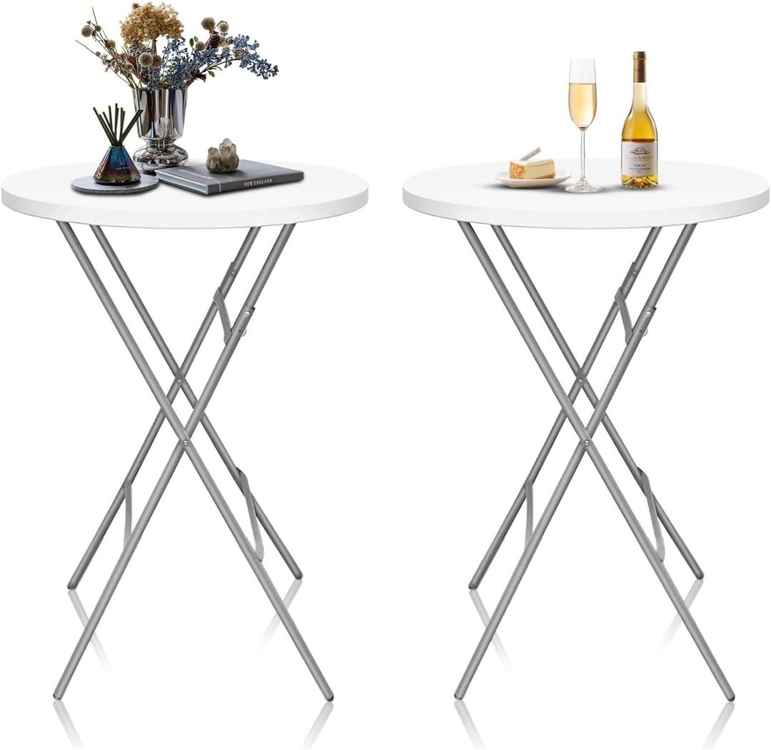 GUAGUA 32" Round Plastic Folding High Top Table - Versatile Bar, Cocktail & Portable Pub Table for Parties, Bistro & Events (White Set)